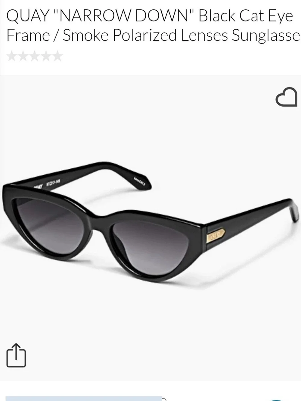 QUAY "NARROW DOWN" Black Cat Eye Frame / Smoke Polarized Lenses Sunglasses - Picture 10 of 11